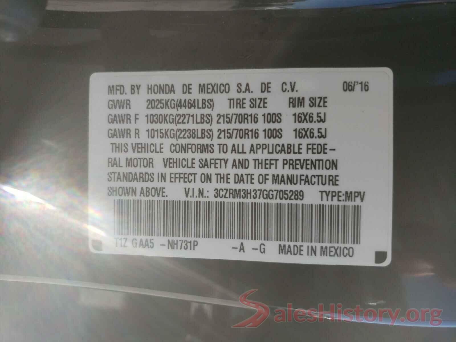 3CZRM3H37GG705289 2016 HONDA CRV