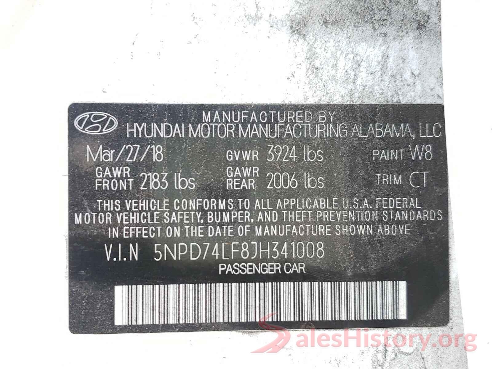 5NPD74LF8JH341008 2018 HYUNDAI ELANTRA