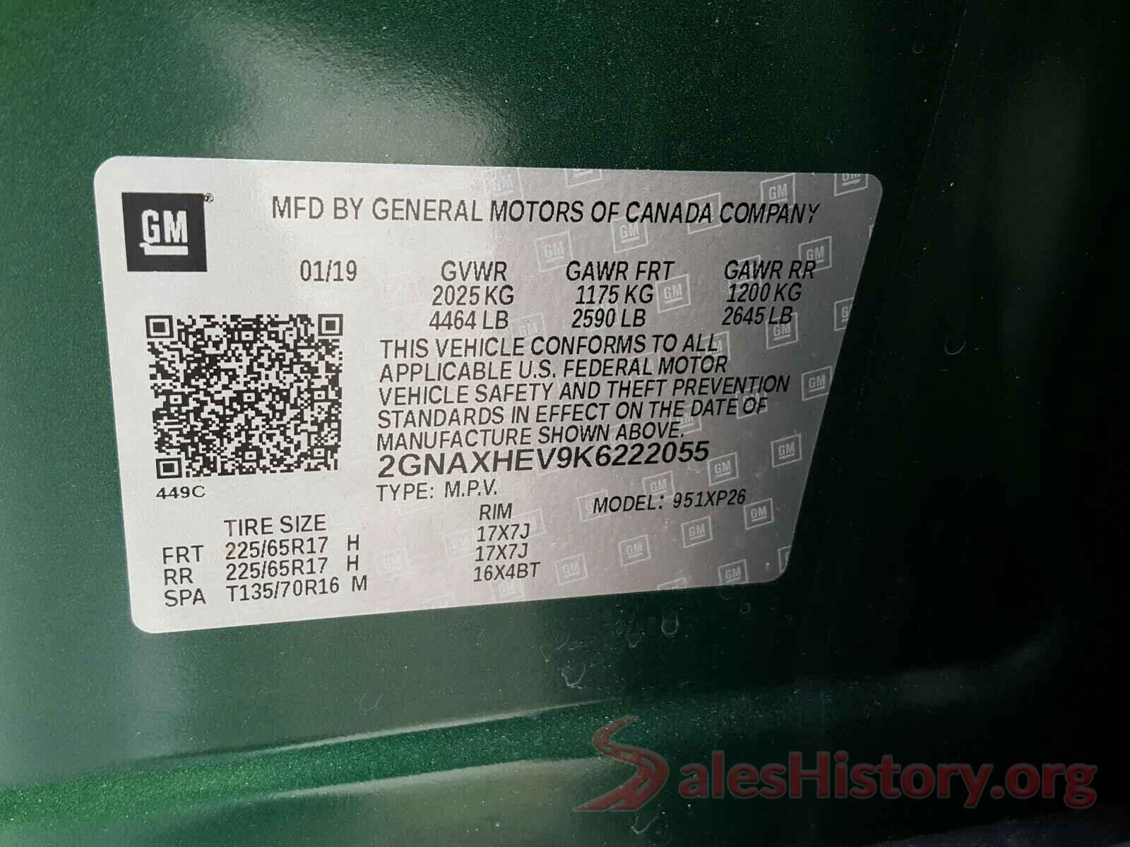 2GNAXHEV9K6222055 2019 CHEVROLET EQUINOX