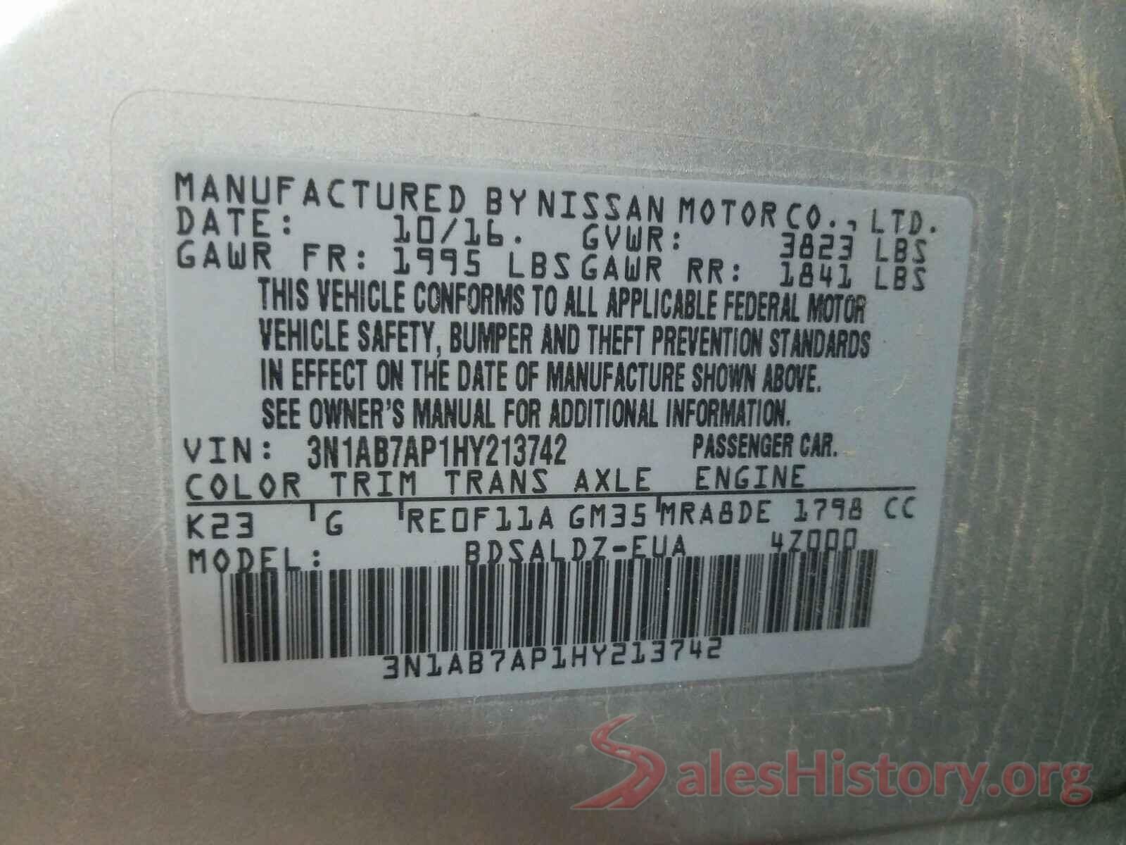 3N1AB7AP1HY213742 2017 NISSAN SENTRA