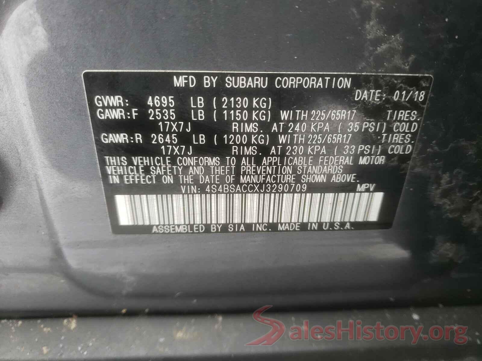 4S4BSACCXJ3290709 2018 SUBARU OUTBACK