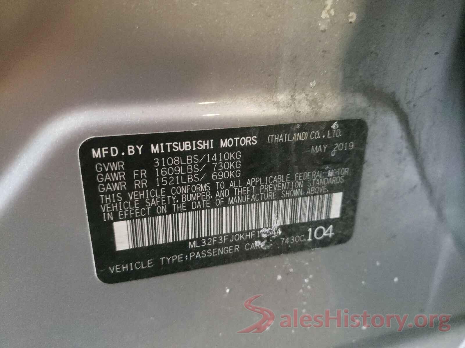 ML32F3FJ0KHF17544 2019 MITSUBISHI MIRAGE