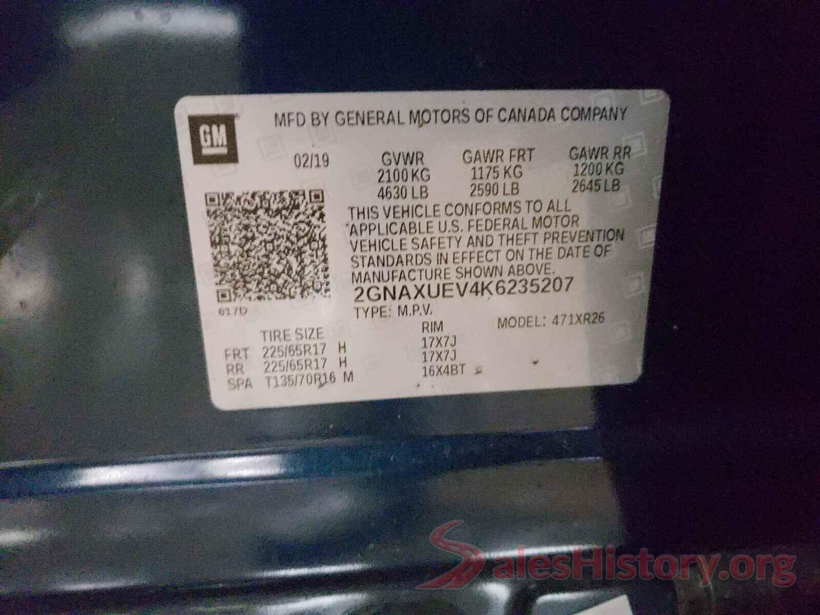 2GNAXUEV4K6235207 2019 CHEVROLET EQUINOX