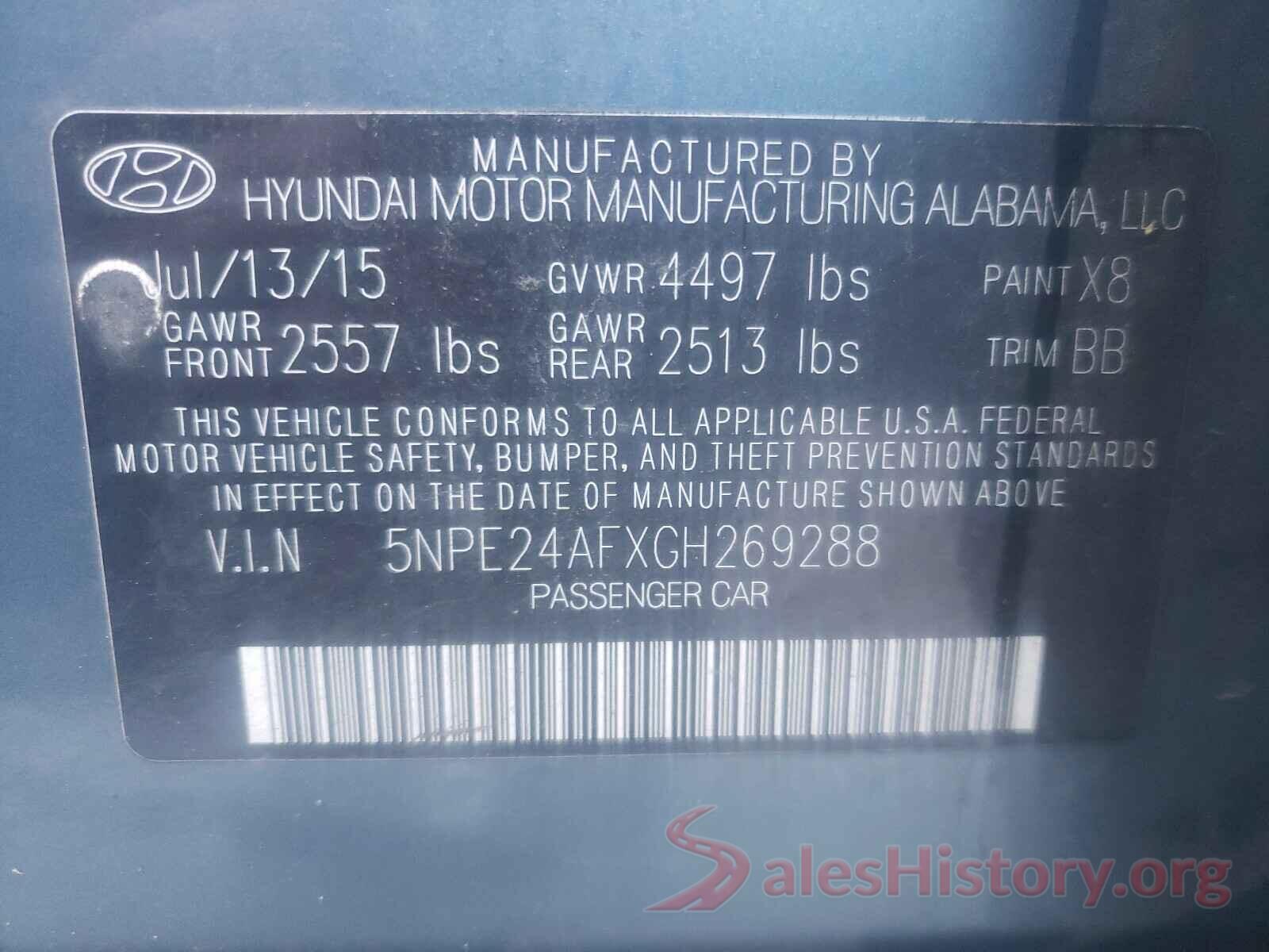 5NPE24AFXGH269288 2016 HYUNDAI SONATA