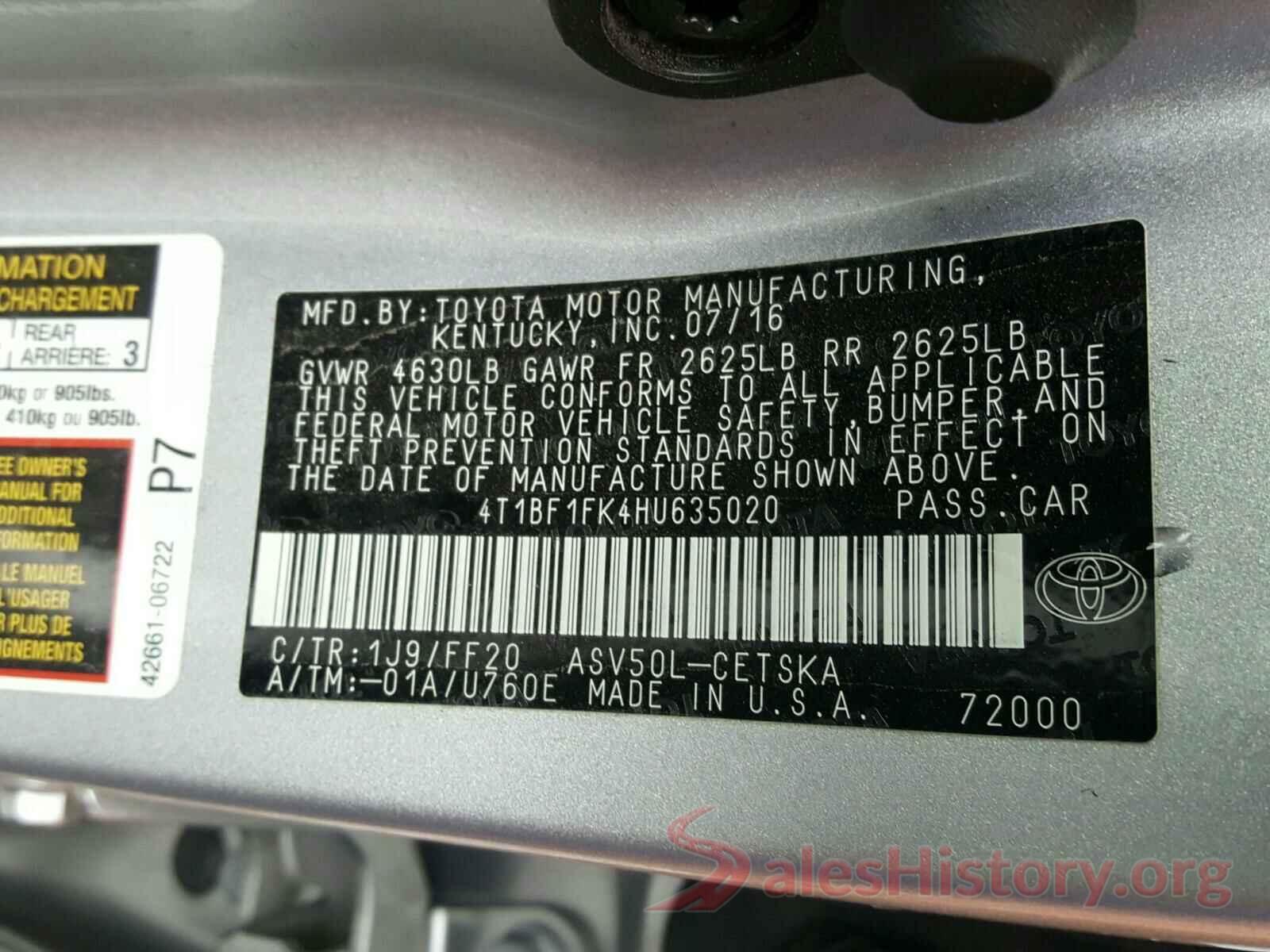 4T1BF1FK4HU635020 2017 TOYOTA CAMRY