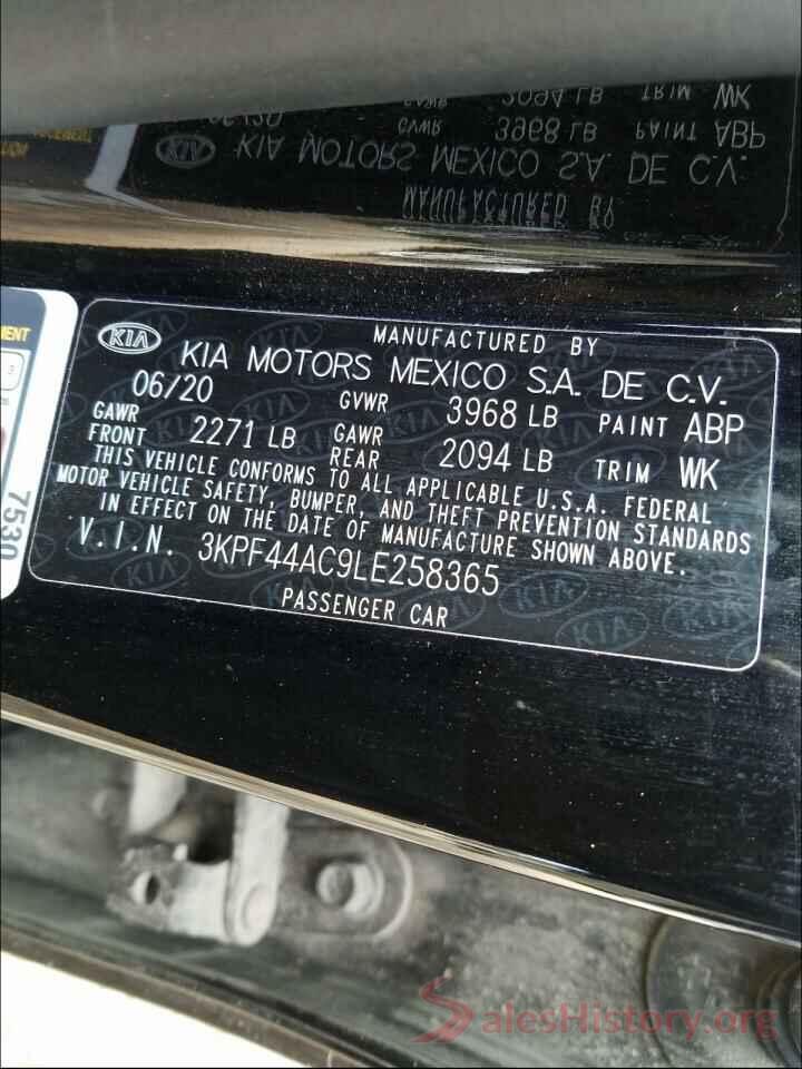 3KPF44AC9LE258365 2020 KIA FORTE