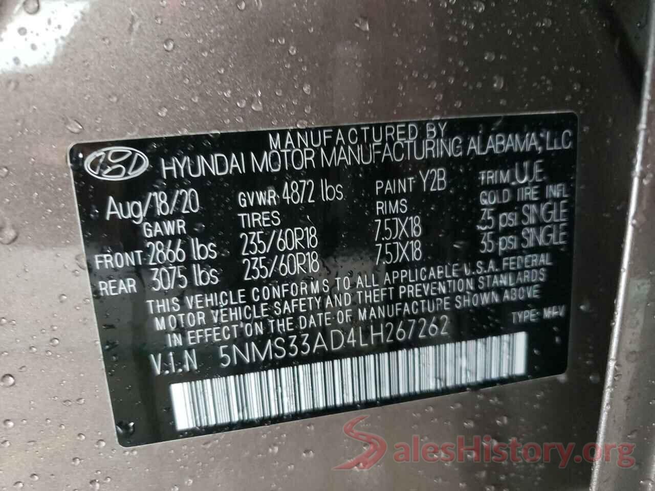 5NMS33AD4LH267262 2020 HYUNDAI SANTA FE