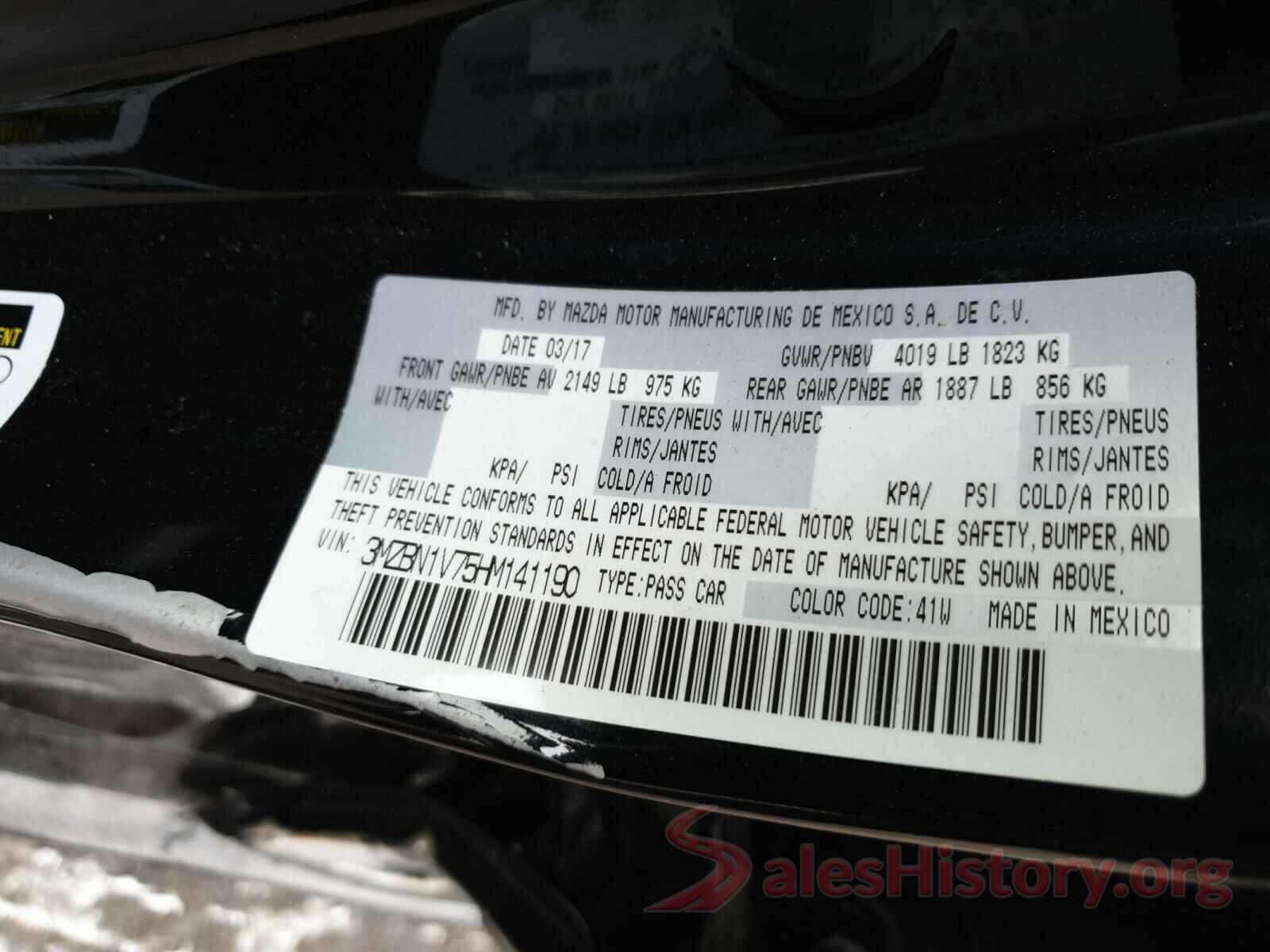 3MZBN1V75HM141190 2017 MAZDA 3