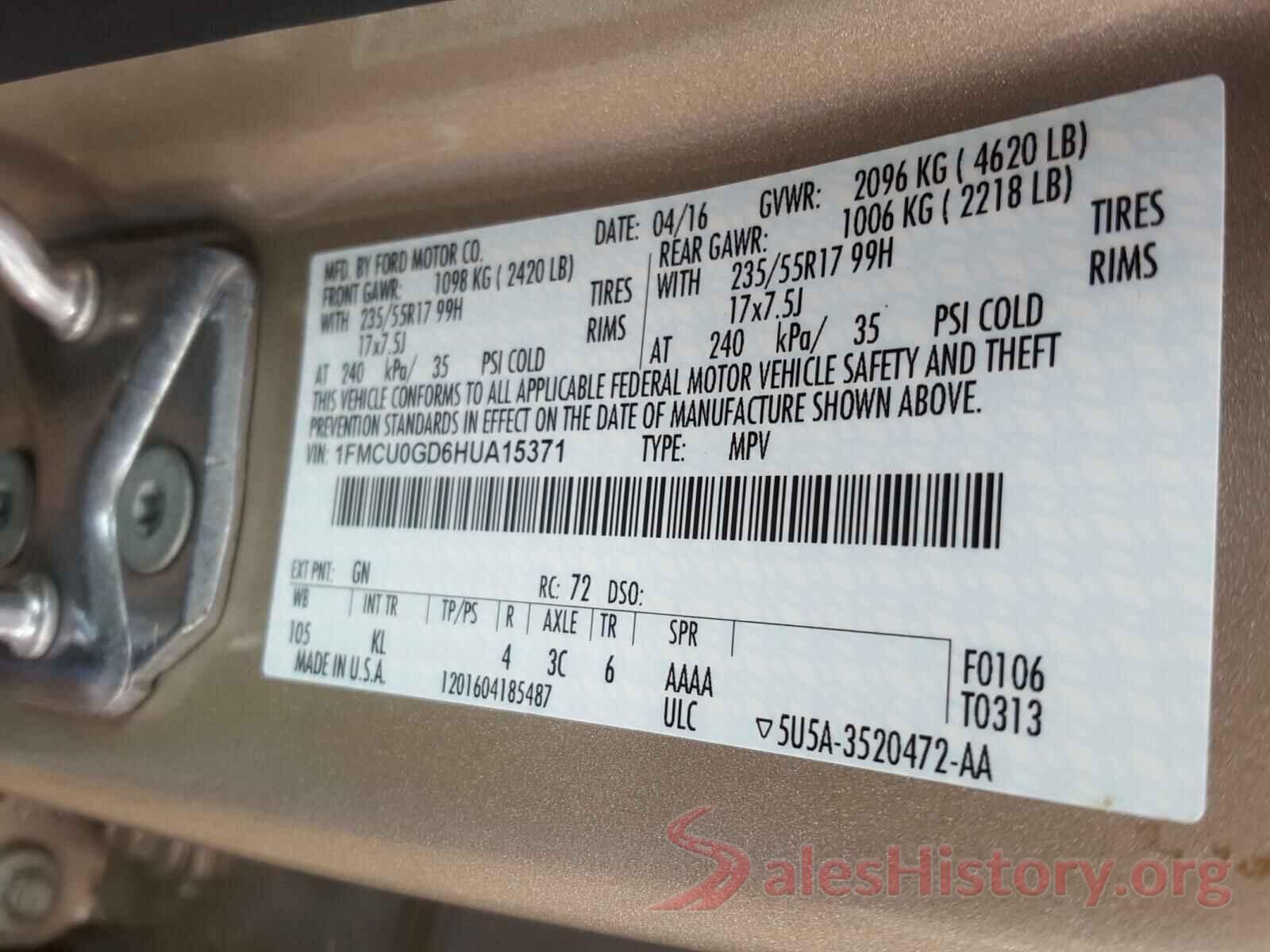 1FMCU0GD6HUA15371 2017 FORD ESCAPE