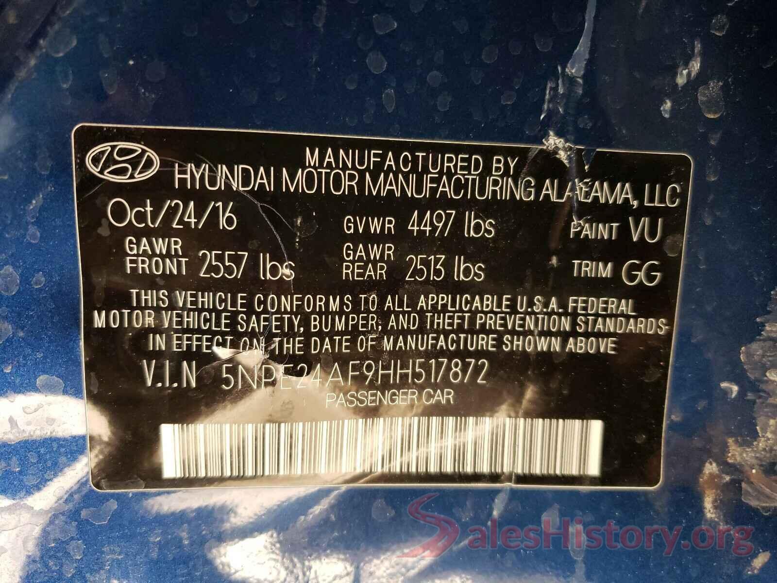 5NPE24AF9HH517872 2017 HYUNDAI SONATA