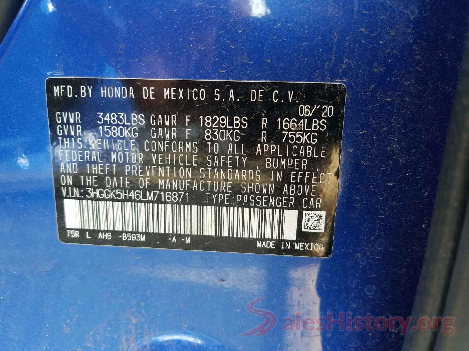 3HGGK5H46LM716871 2020 HONDA FIT