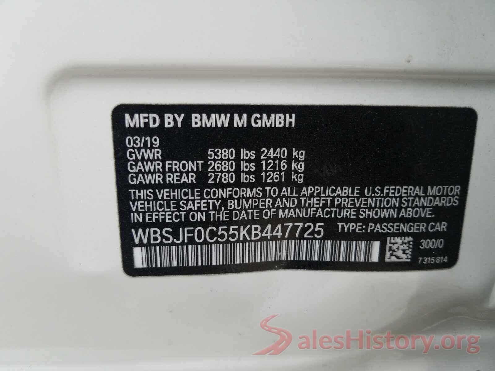 WBSJF0C55KB447725 2019 BMW M5