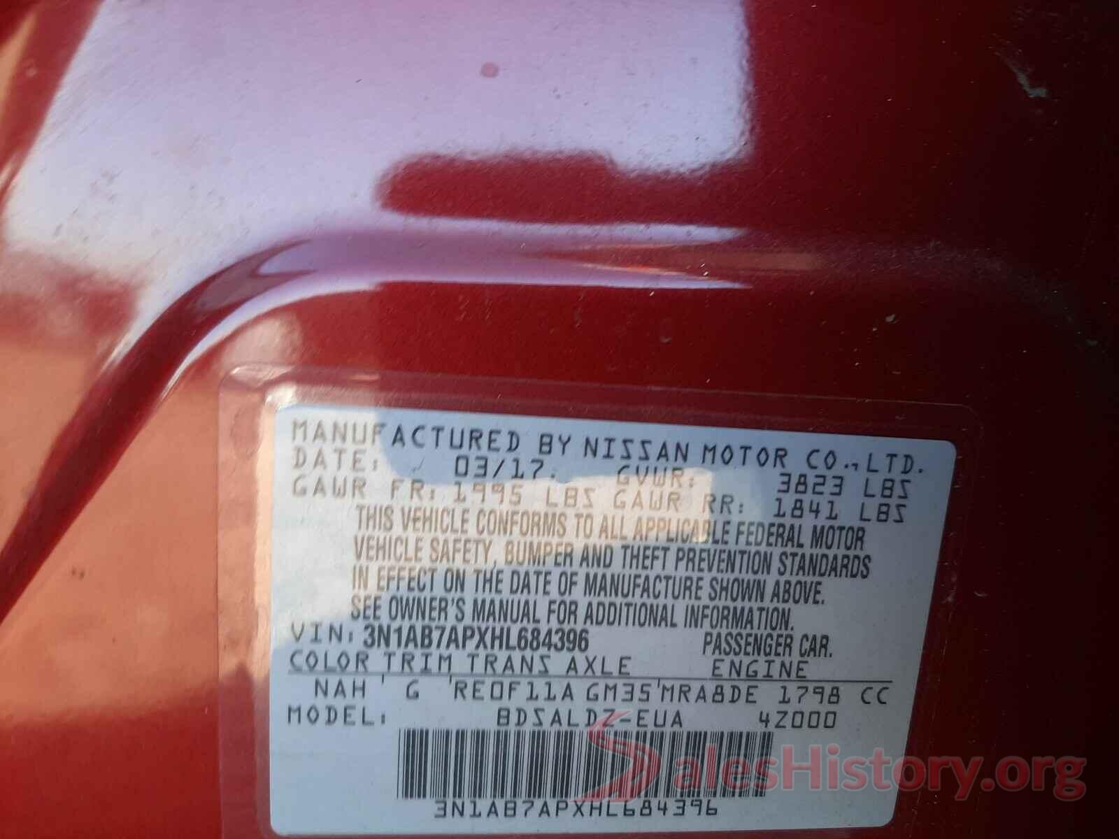 3N1AB7APXHL684396 2017 NISSAN SENTRA