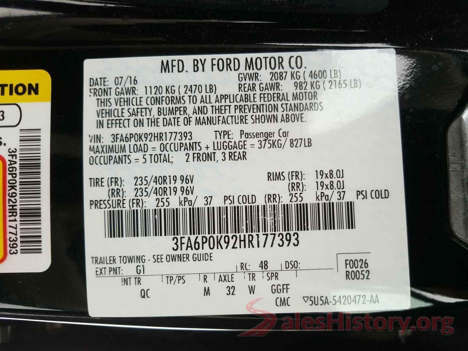 3FA6P0K92HR177393 2017 FORD FUSION