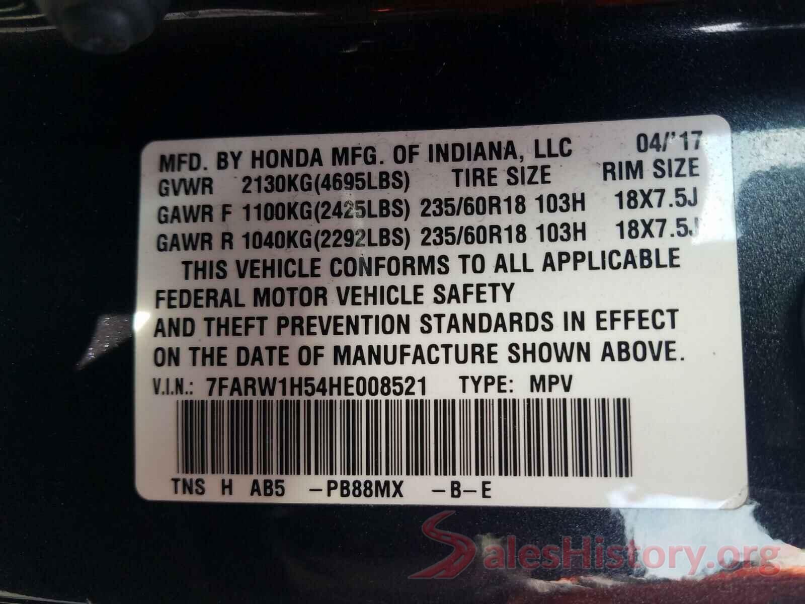 7FARW1H54HE008521 2017 HONDA CRV