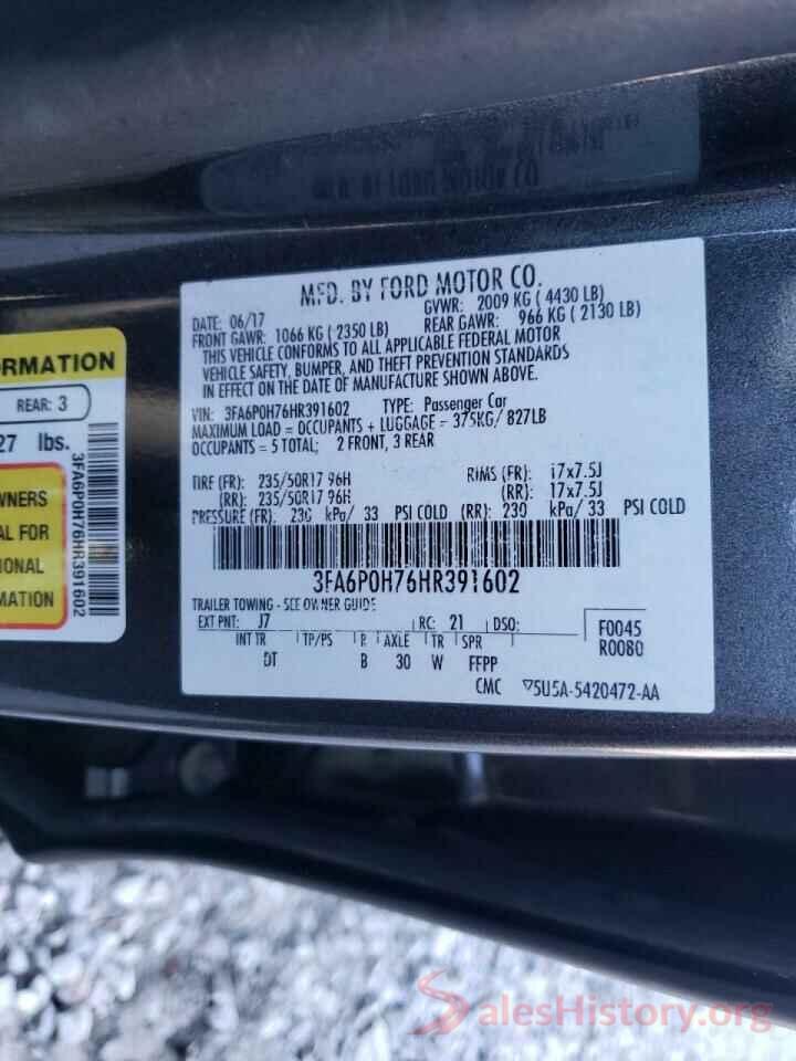 3FA6P0H76HR391602 2017 FORD FUSION