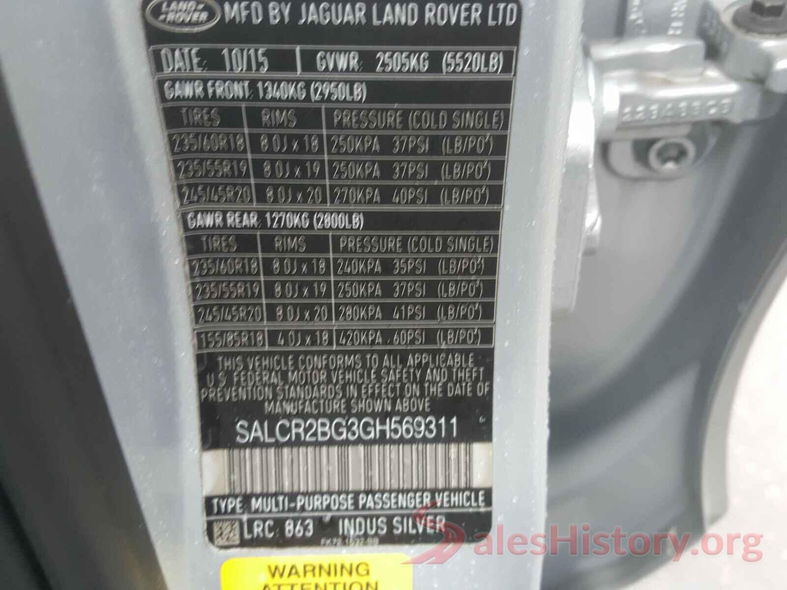 SALCR2BG3GH569311 2016 LAND ROVER DISCOVERY