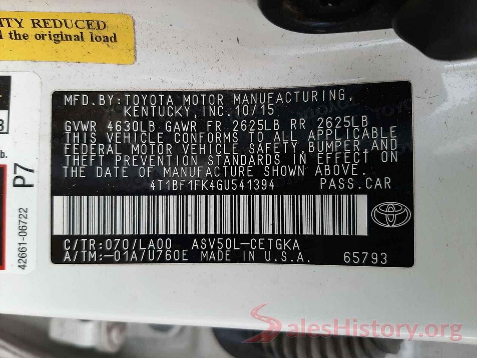 4T1BF1FK4GU541394 2016 TOYOTA CAMRY