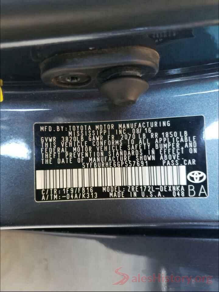 5YFBURHE6GP557691 2016 TOYOTA COROLLA