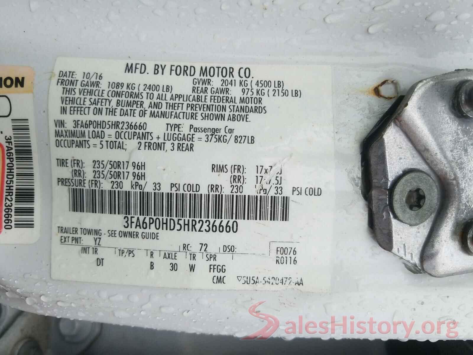 3FA6P0HD5HR236660 2017 FORD FUSION