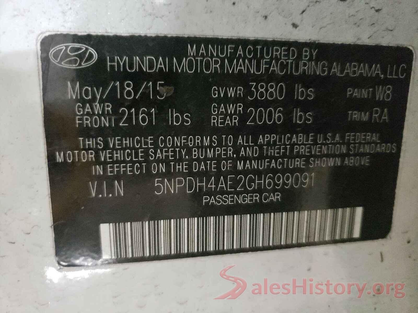 5NPDH4AE2GH699091 2016 HYUNDAI ELANTRA