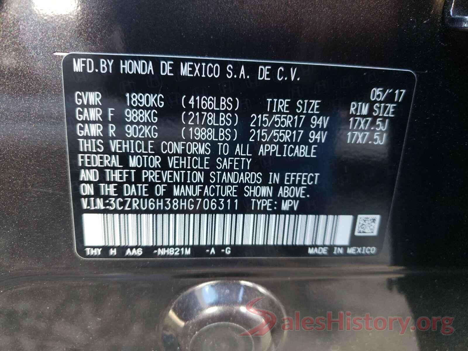 3CZRU6H38HG706311 2017 HONDA HR-V