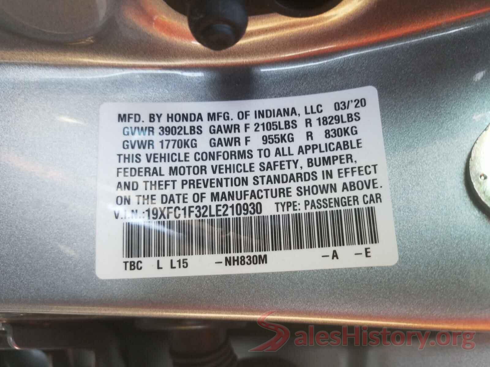 19XFC1F32LE210930 2020 HONDA CIVIC