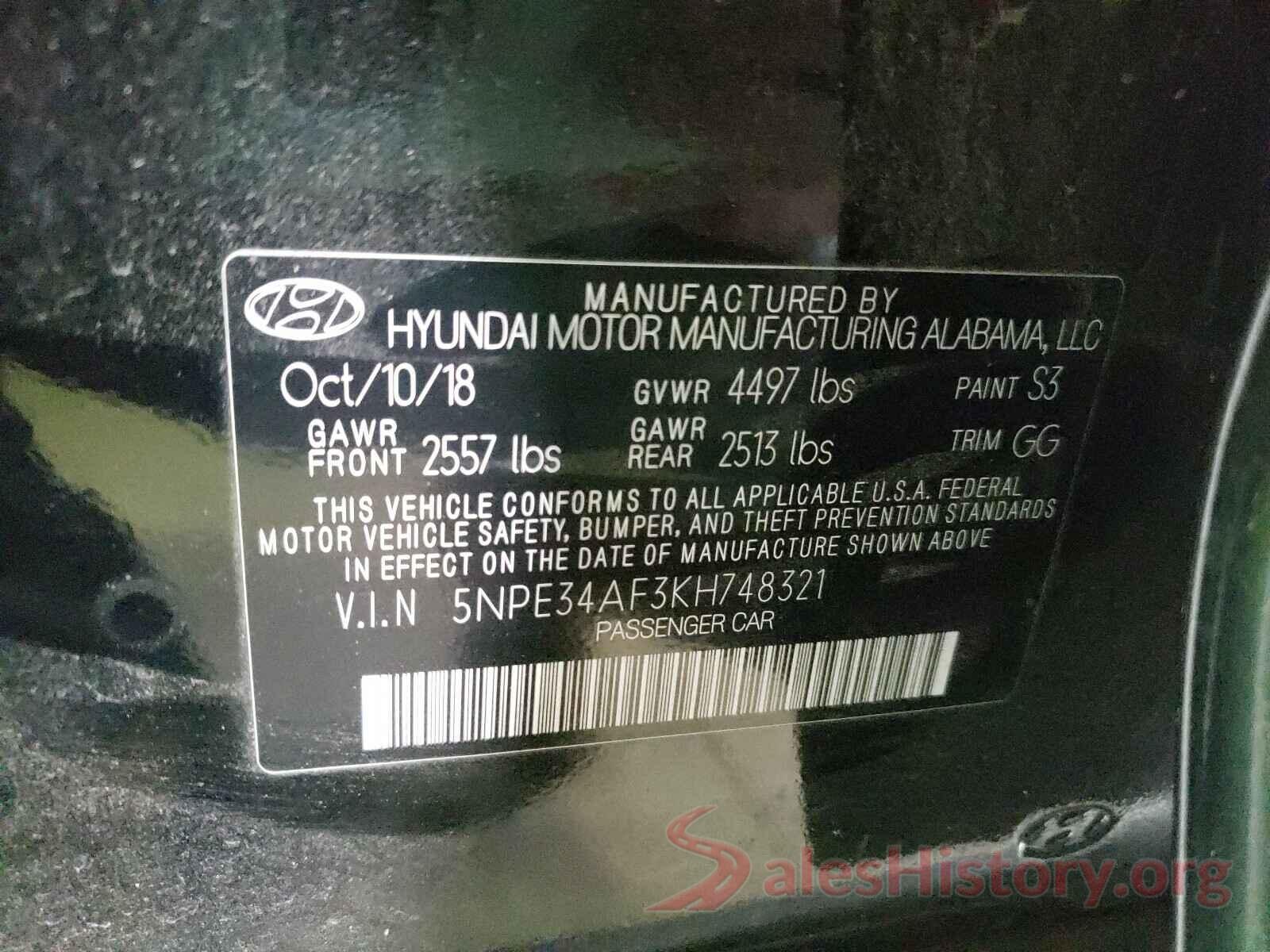 5NPE34AF3KH748321 2019 HYUNDAI SONATA