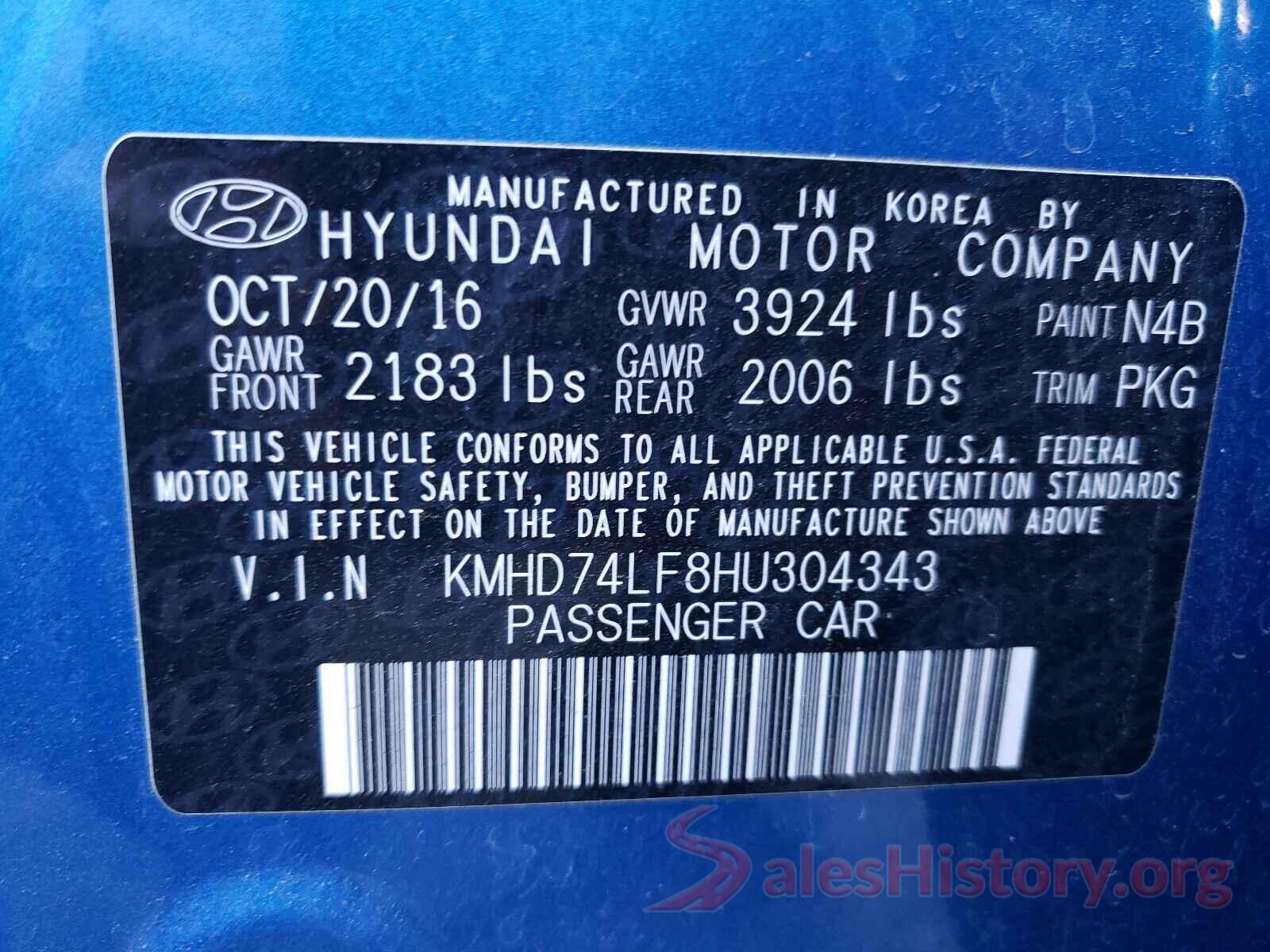 KMHD74LF8HU304343 2017 HYUNDAI ELANTRA