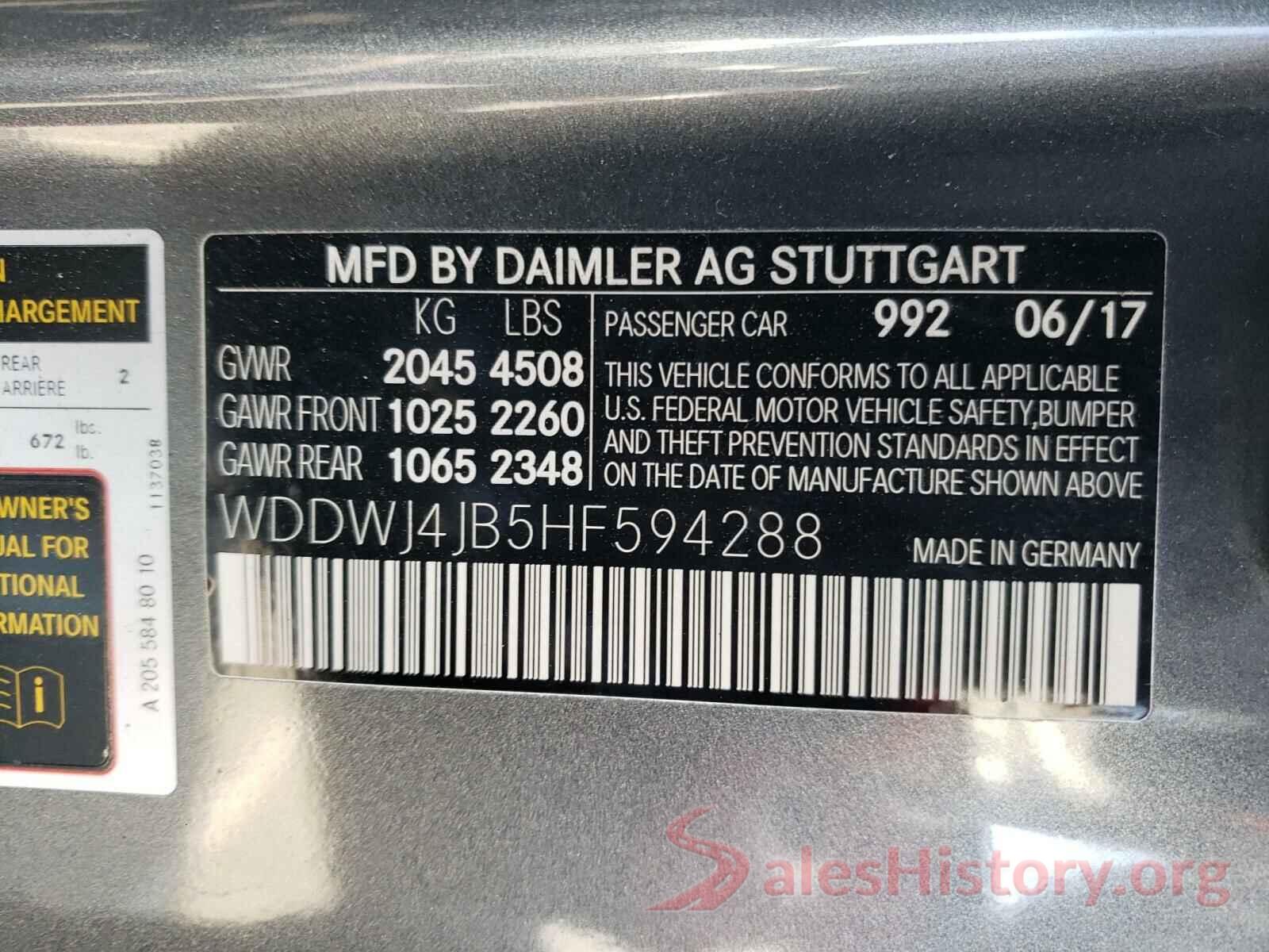 WDDWJ4JB5HF594288 2017 MERCEDES-BENZ C CLASS