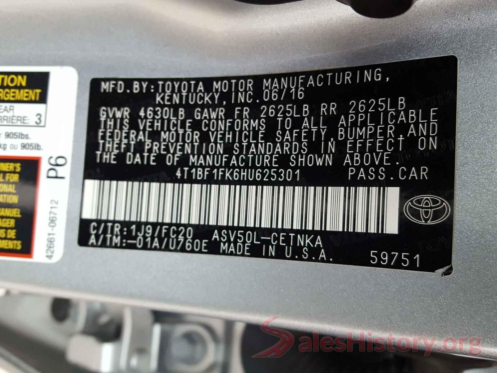 4T1BF1FK6HU625301 2017 TOYOTA CAMRY