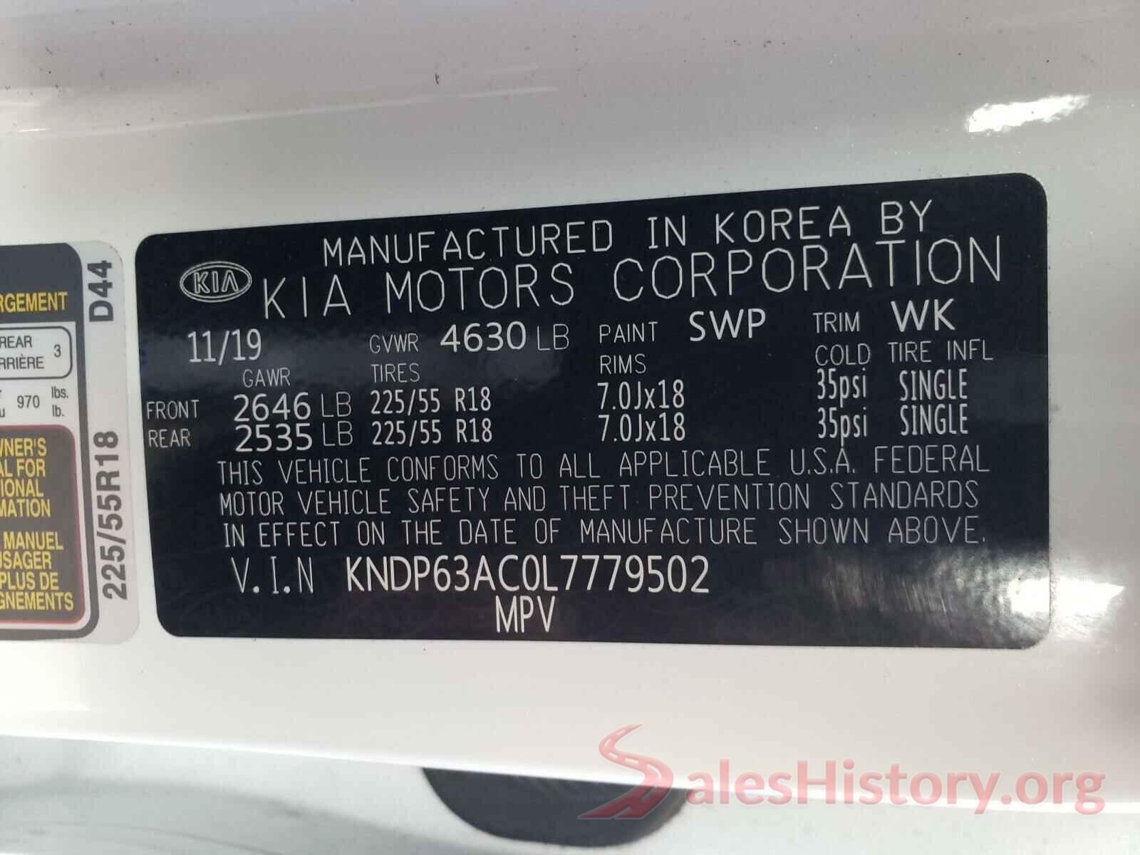 KNDP63AC0L7779502 2020 KIA SPORTAGE