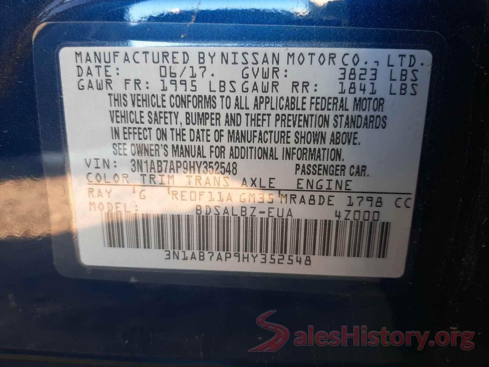 3N1AB7AP9HY352548 2017 NISSAN SENTRA