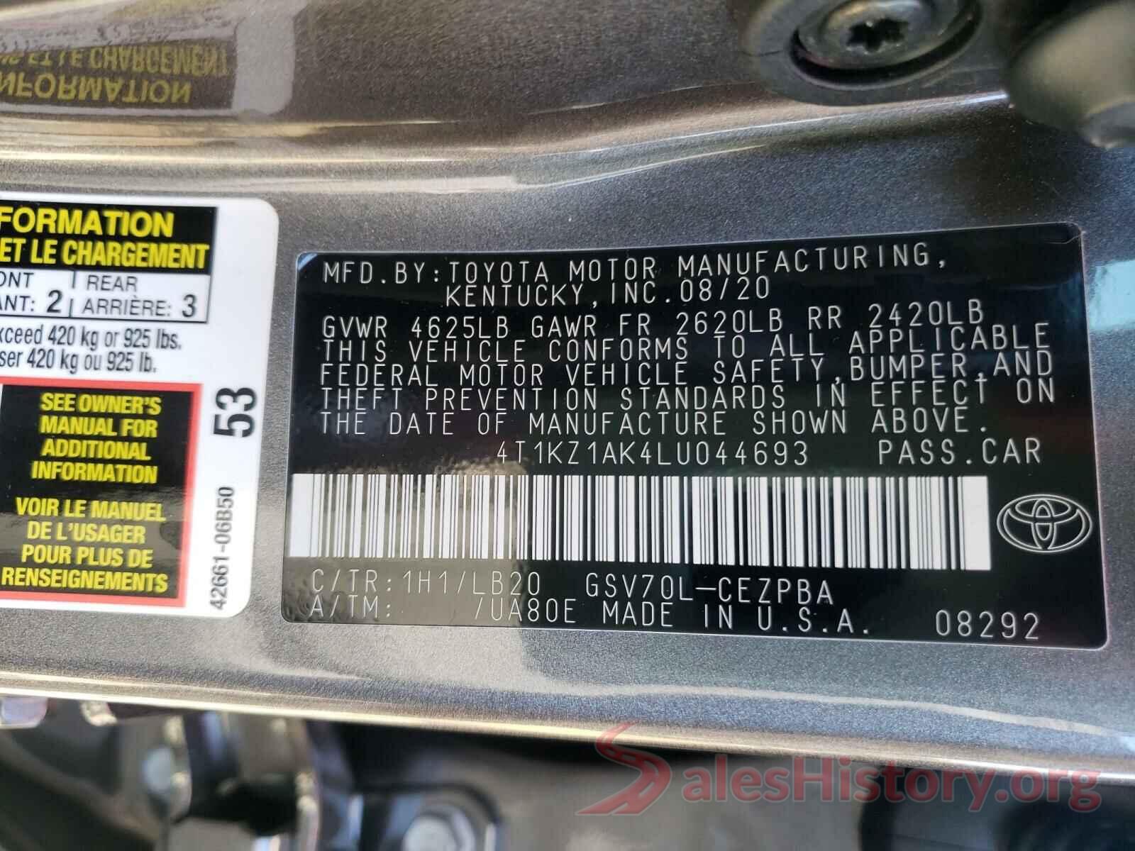 4T1KZ1AK4LU044693 2020 TOYOTA CAMRY