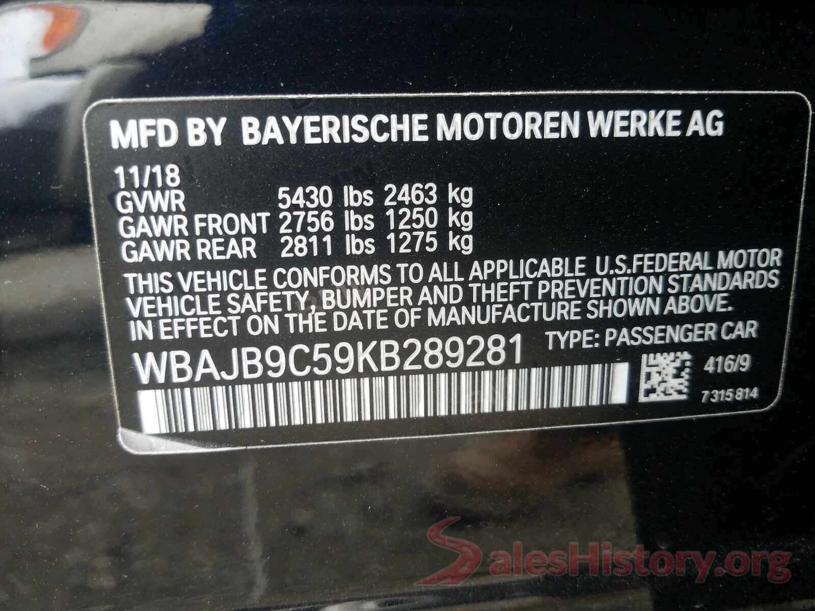 WBAJB9C59KB289281 2019 BMW M5