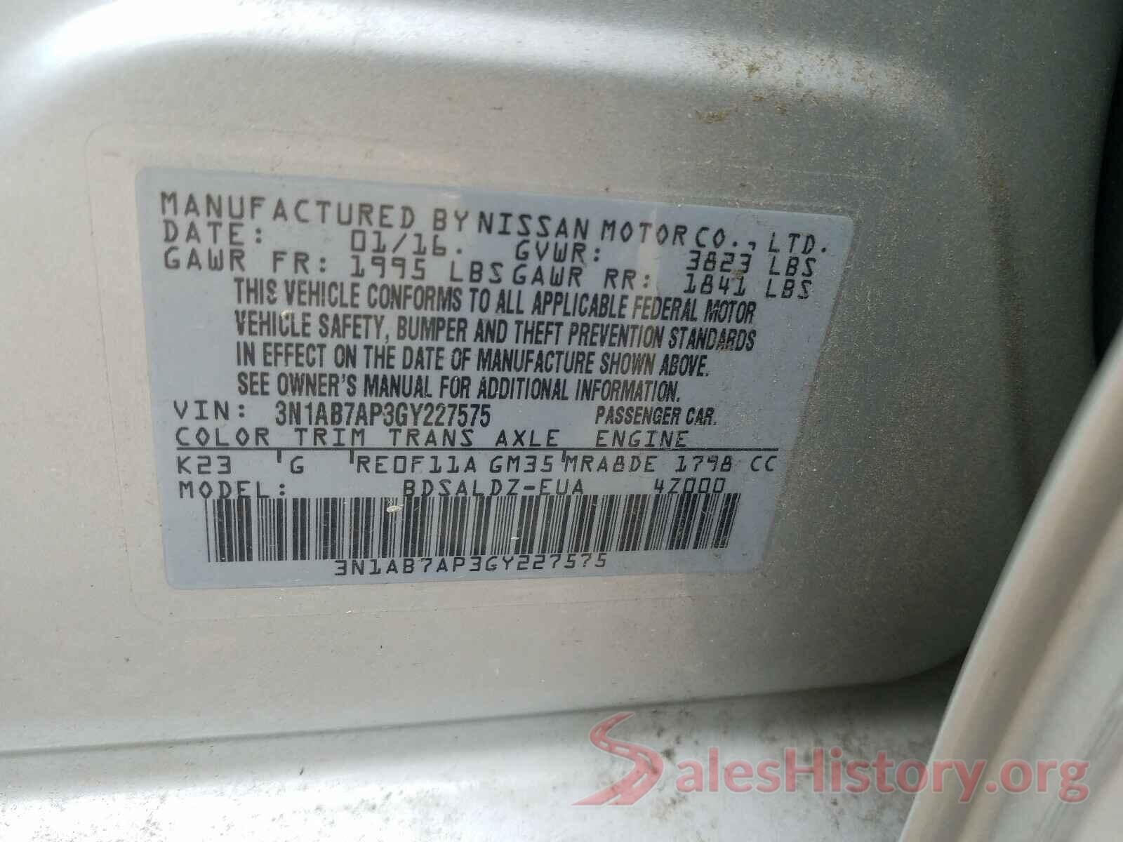 3N1AB7AP3GY227575 2016 NISSAN SENTRA