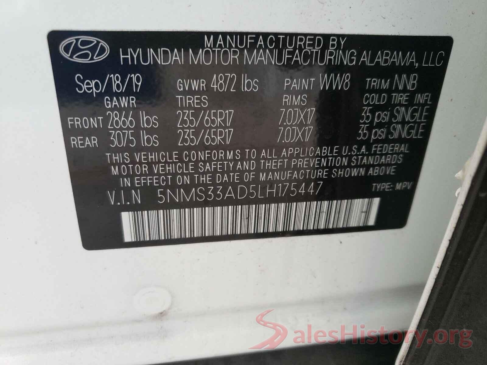 5NMS33AD5LH175447 2020 HYUNDAI SANTA FE