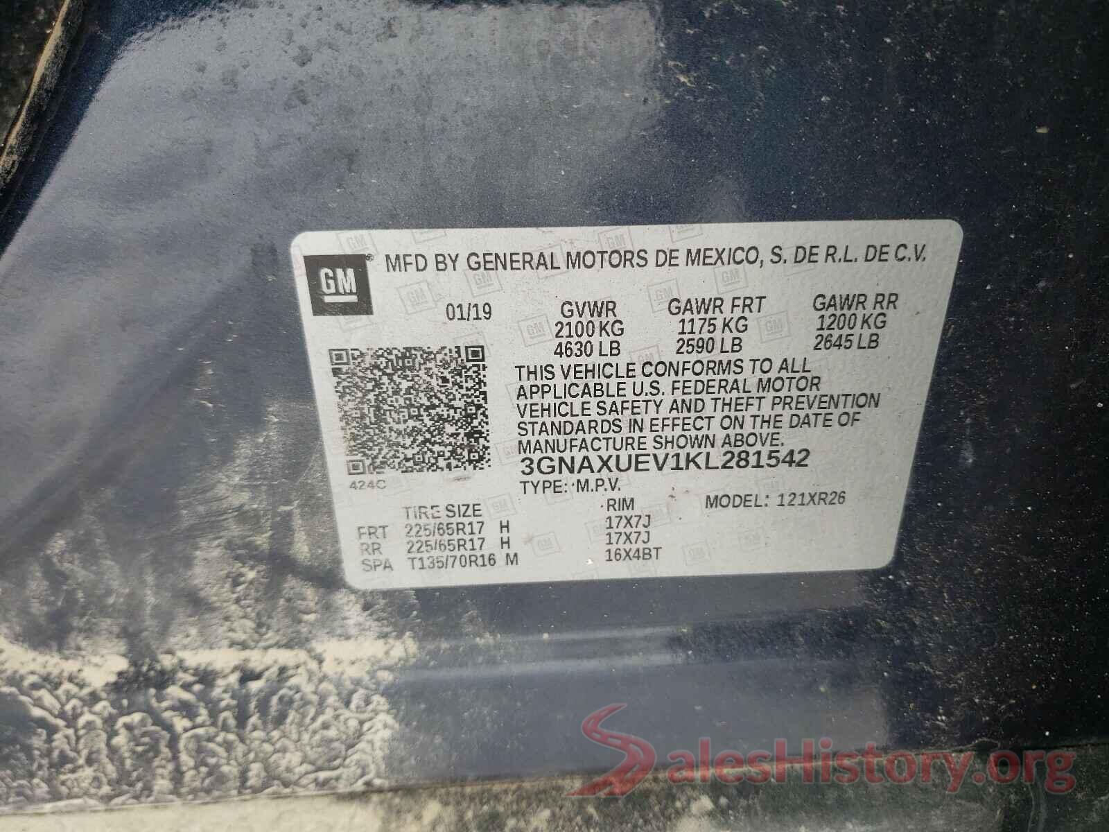 3GNAXUEV1KL281542 2019 CHEVROLET EQUINOX