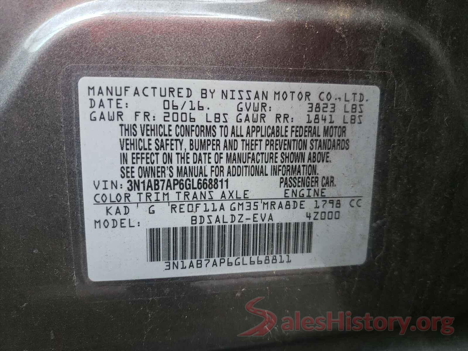 3N1AB7AP6GL668811 2016 NISSAN SENTRA