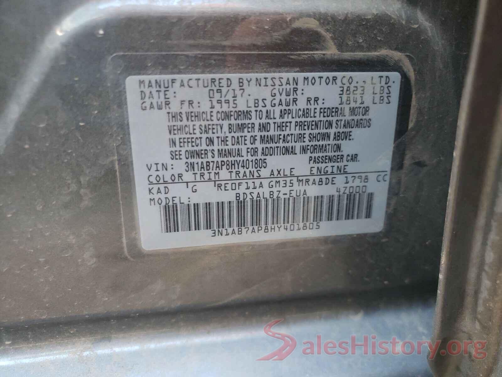 3N1AB7AP8HY401805 2017 NISSAN SENTRA