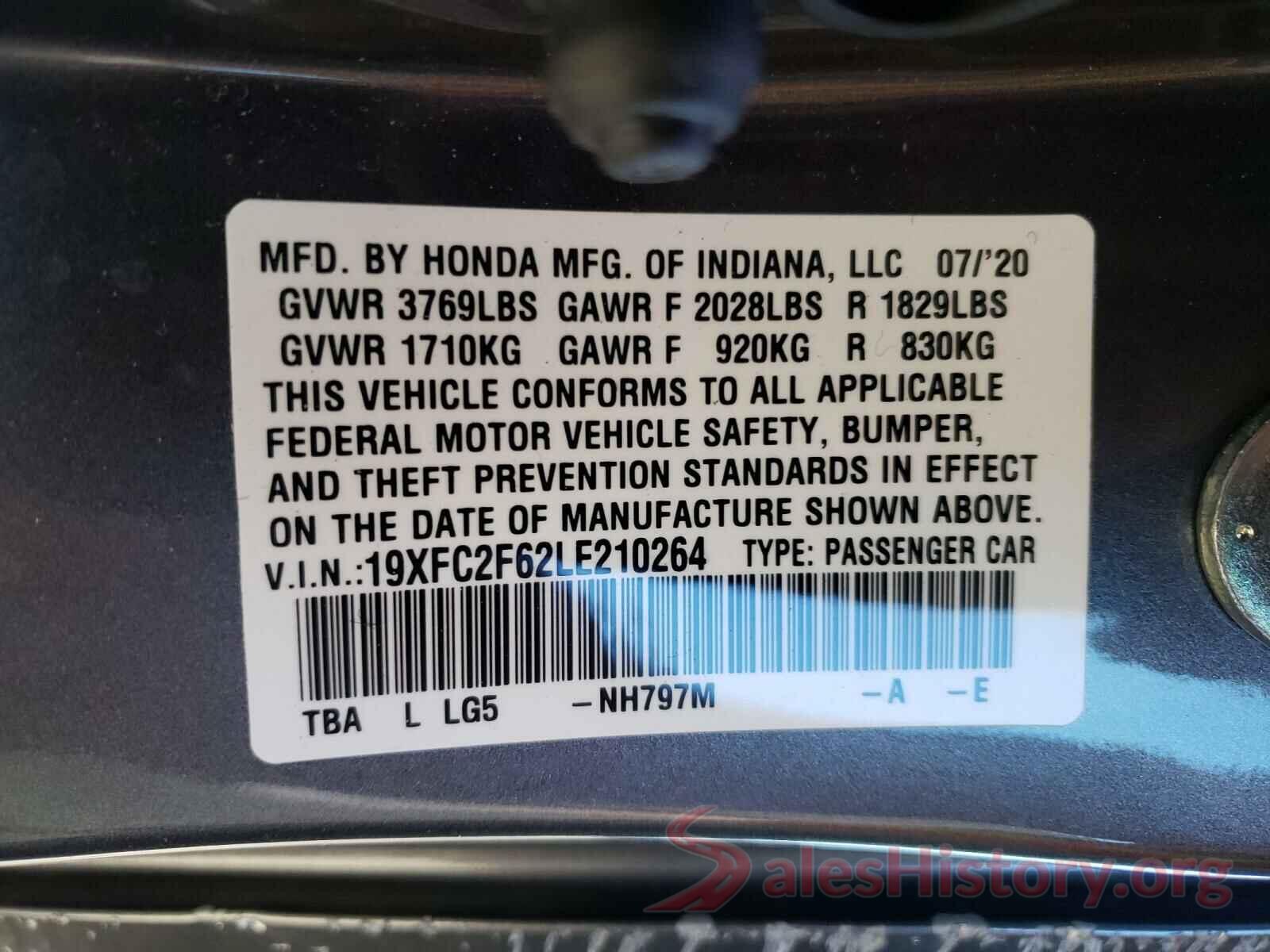 19XFC2F62LE210264 2020 HONDA CIVIC