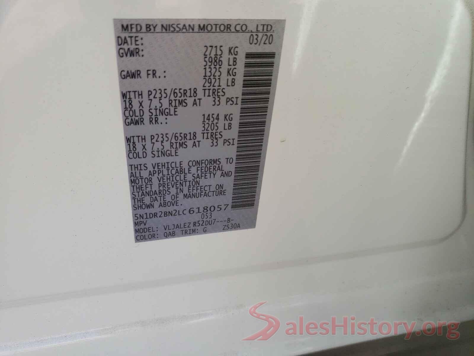 5N1DR2BN2LC618057 2020 NISSAN PATHFINDER