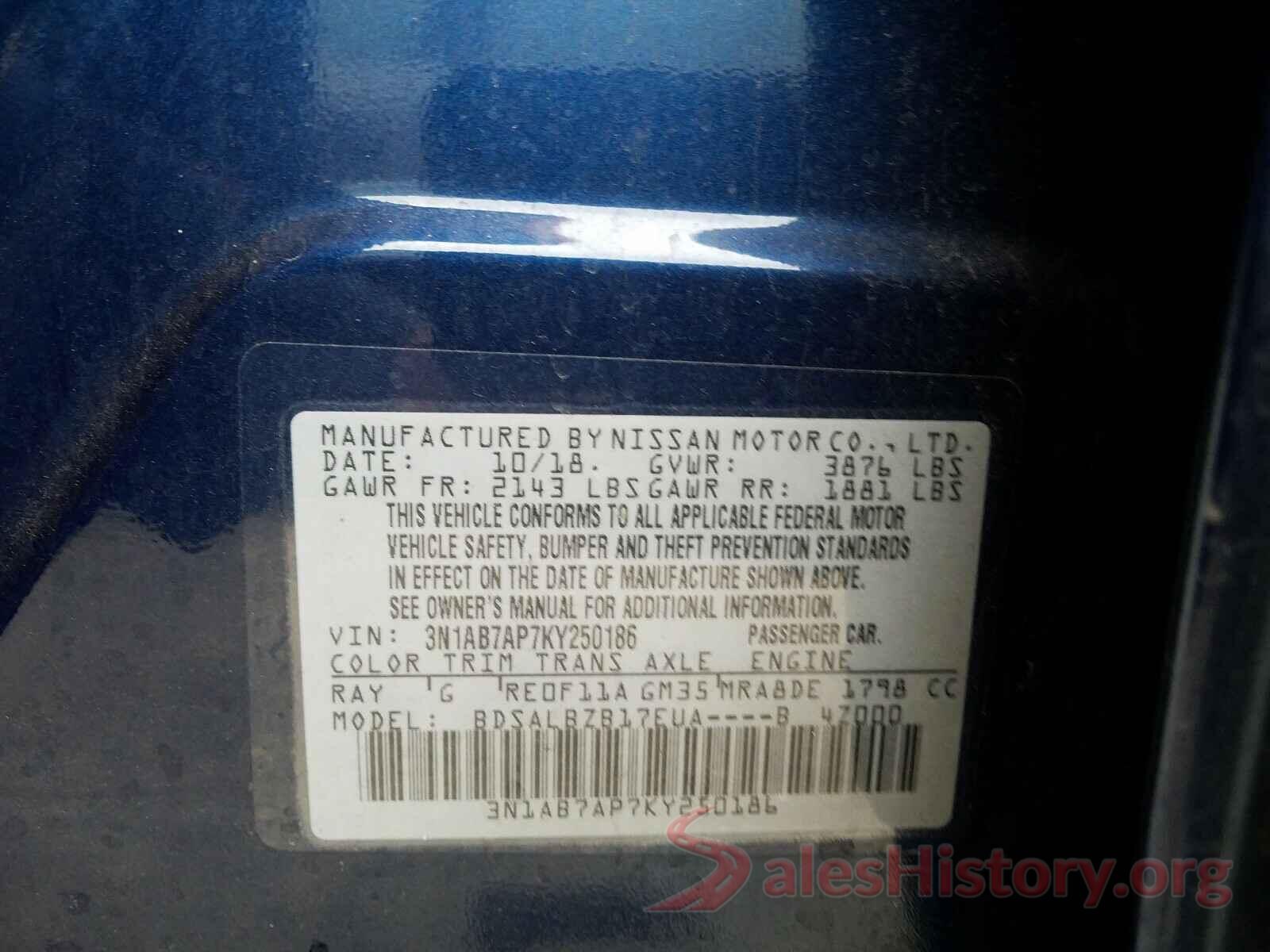 3N1AB7AP7KY250186 2019 NISSAN SENTRA