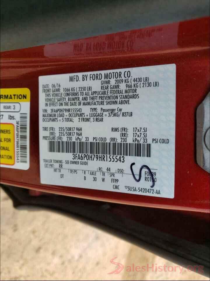 3FA6P0H79HR155543 2017 FORD FUSION