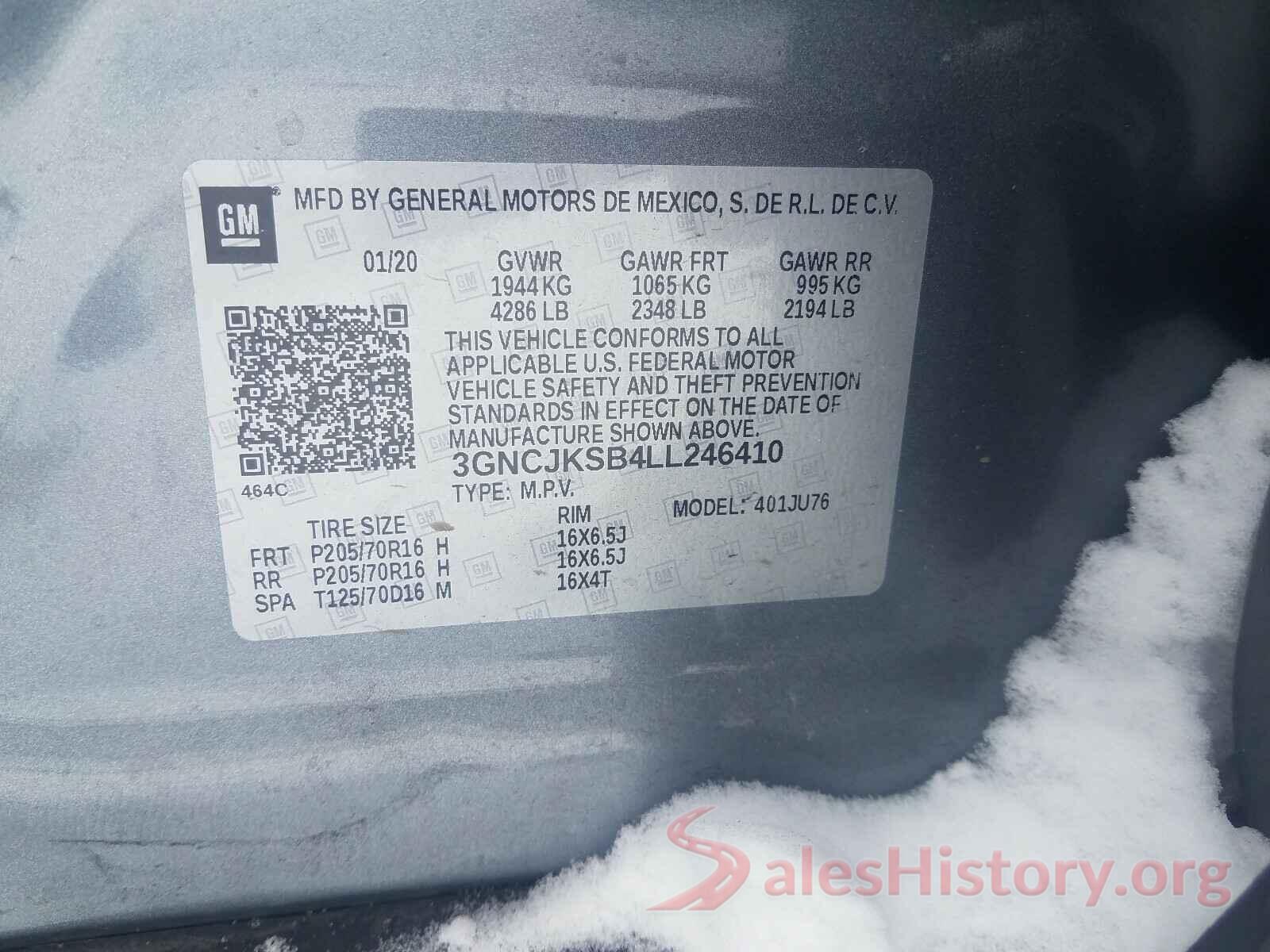 3GNCJKSB4LL246410 2020 CHEVROLET TRAX