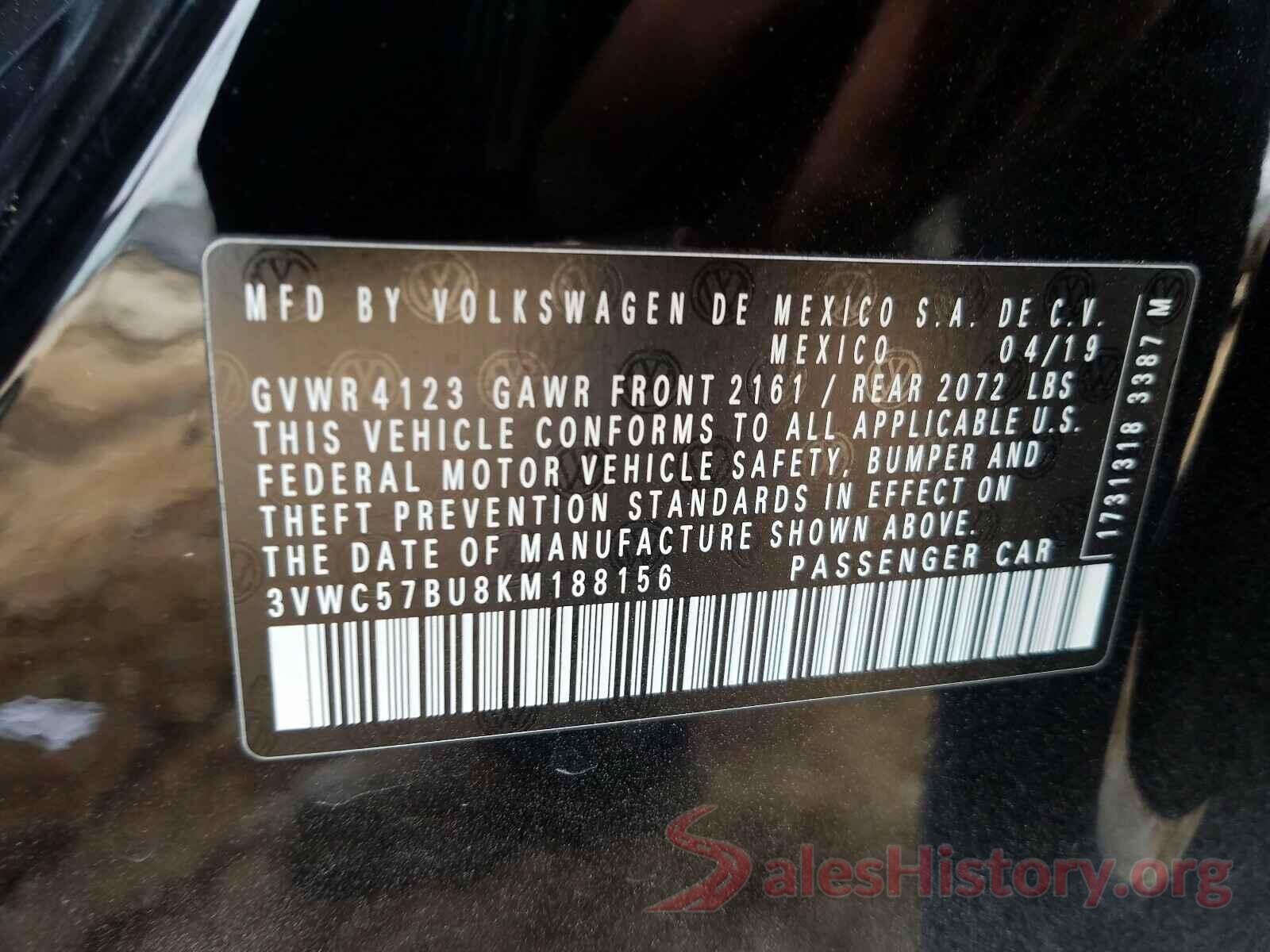 3VWC57BU8KM188156 2019 VOLKSWAGEN JETTA