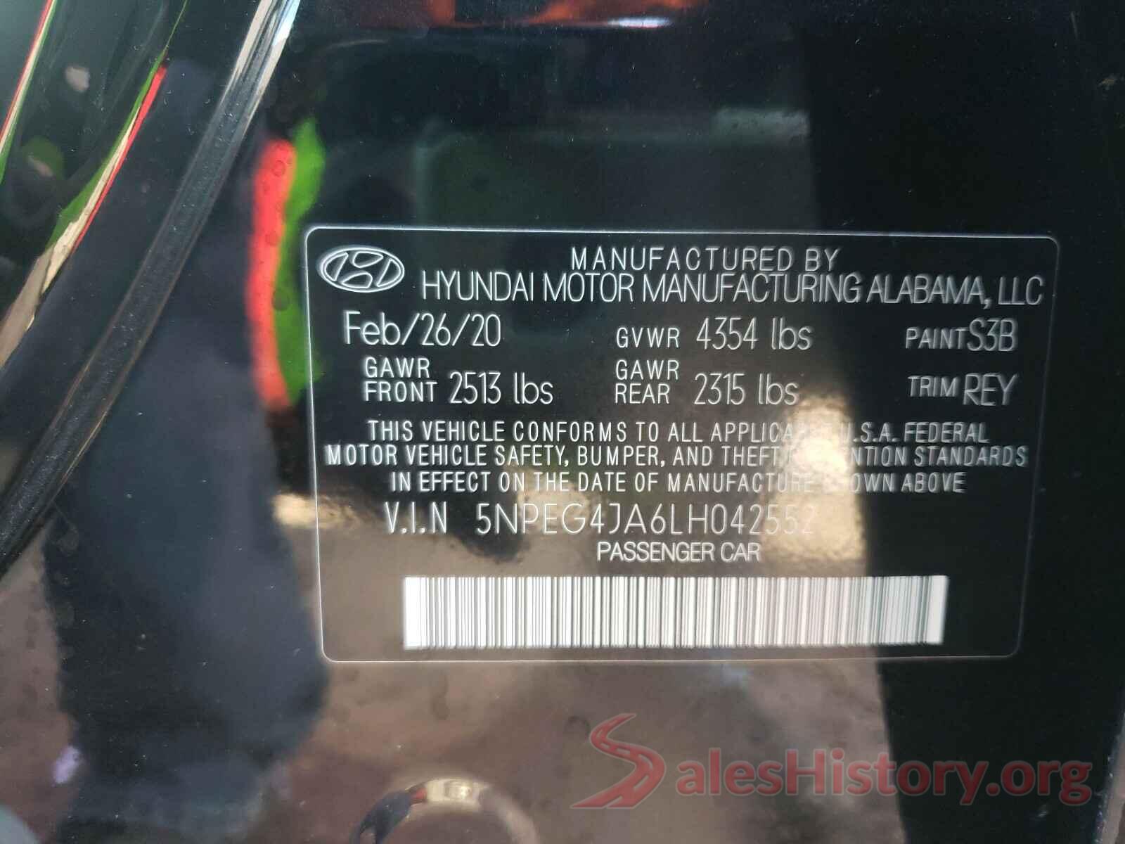 5NPEG4JA6LH042552 2020 HYUNDAI SONATA