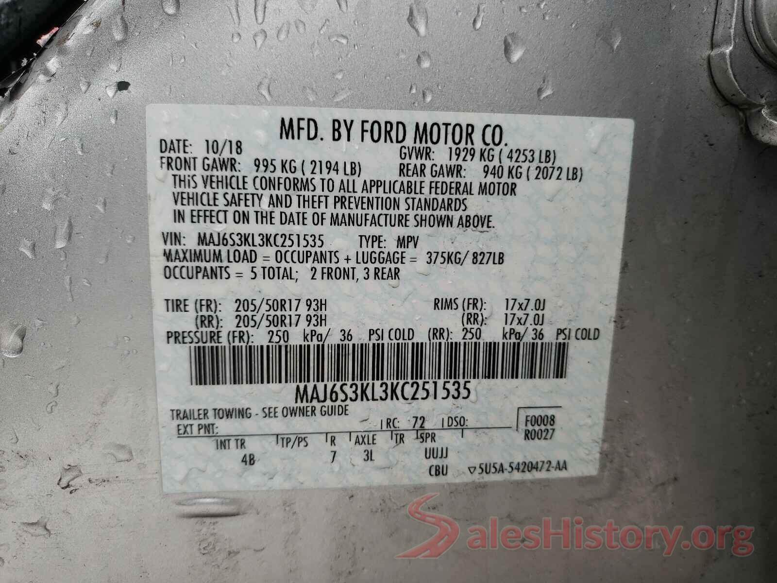 MAJ6S3KL3KC251535 2019 FORD ALL OTHER