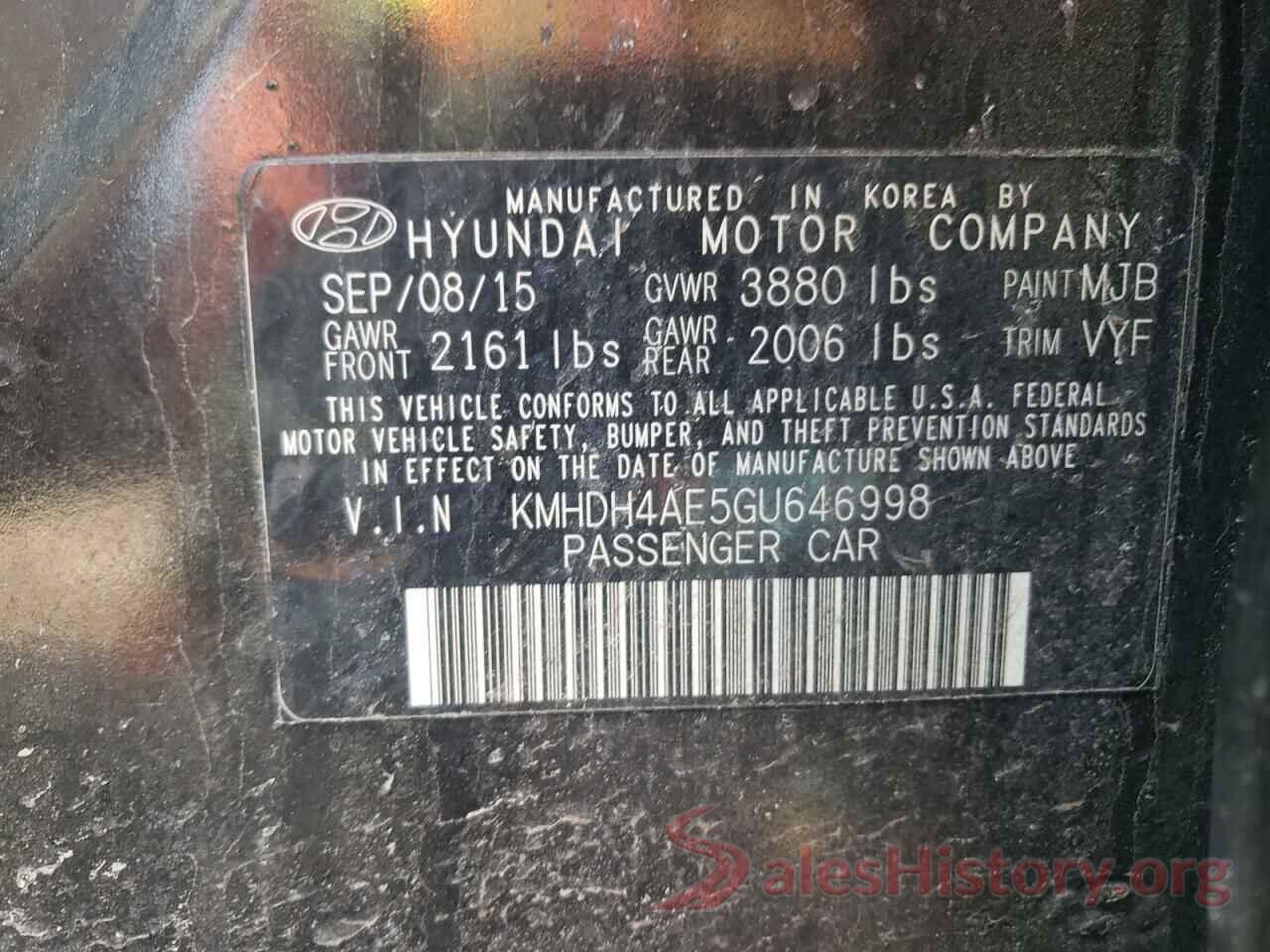 KMHDH4AE5GU646998 2016 HYUNDAI ELANTRA