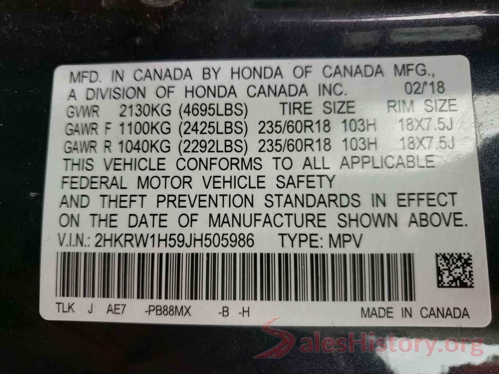 2HKRW1H59JH505986 2018 HONDA CRV